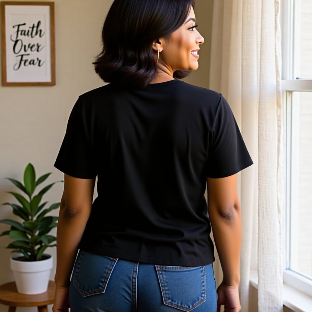 Women's Faith Over Fear Black Tee – Inspirational Style - Picture 2 of 3